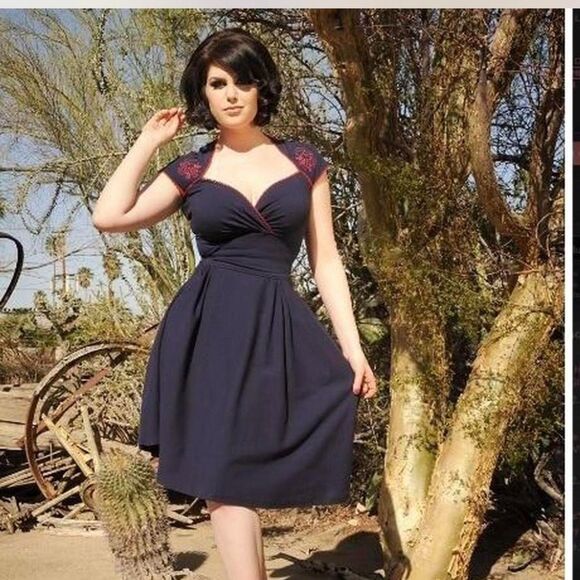 Pinup Couture Dress Octavio The Octopus Luscious Nautical Rockabily Navy Large - Picture 1 of 10